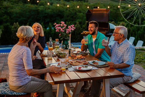family having a patio dinner together